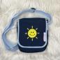 Mobile Preview: Schultertasche Sonne bestickt -mit Wunschname möglich (personalisiert) - Taschenfarbe:blau -sofort lieferbar-